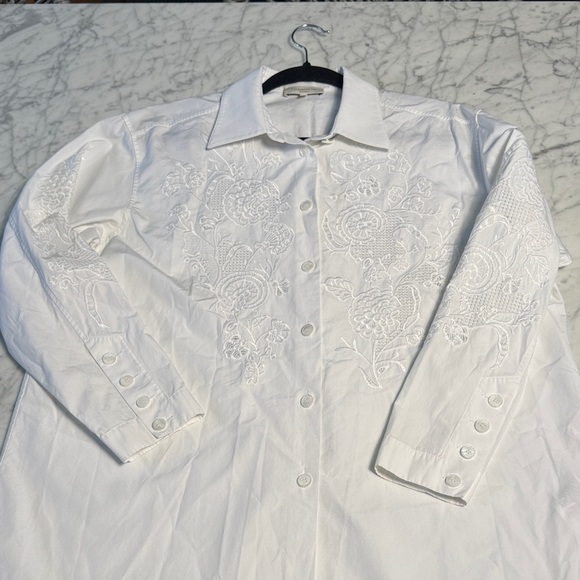 Lafayette 148 New York Bohemian Bloom Embroidered Poplin Tunic Shirt Sz S - Picture 8 of 9
